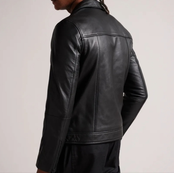 Ted Baker Carve Leather Biker Jacket in black Ted's size 6- US XXL new no tag - Picture 6 of 17